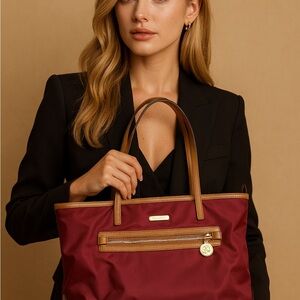 Michael Kors Burgundy and Tan Tote Bag